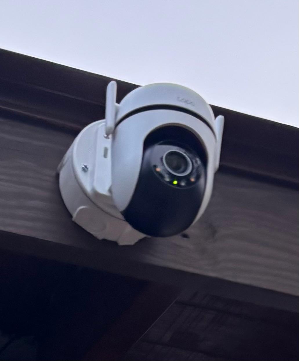 Close view of a professionally installed outdoor security camera